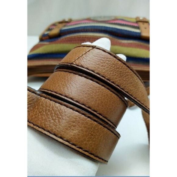 Fossil Maddox Multicolor Canvas Stripes Logo Pockets Zipper Crossbody Bag - Picture 6 of 14